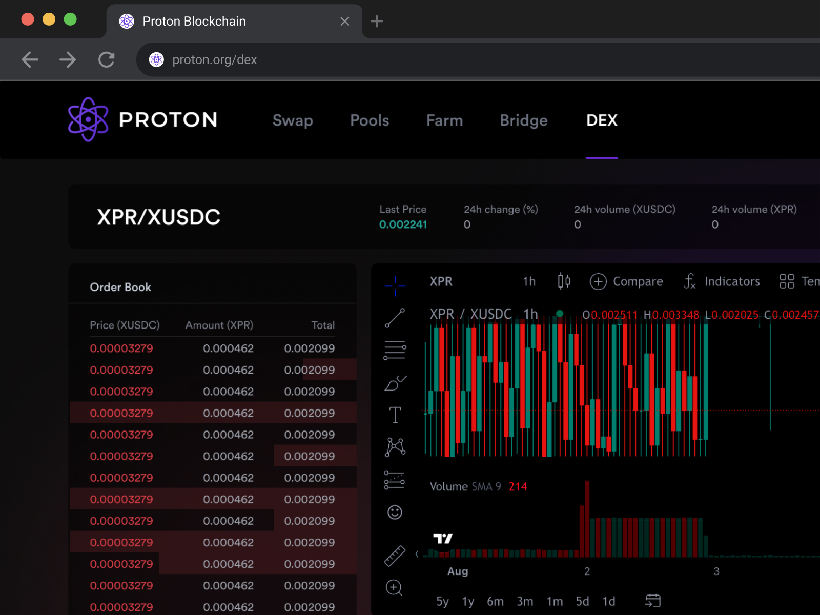 Proton Dex - Trade assets - Desktop version preview